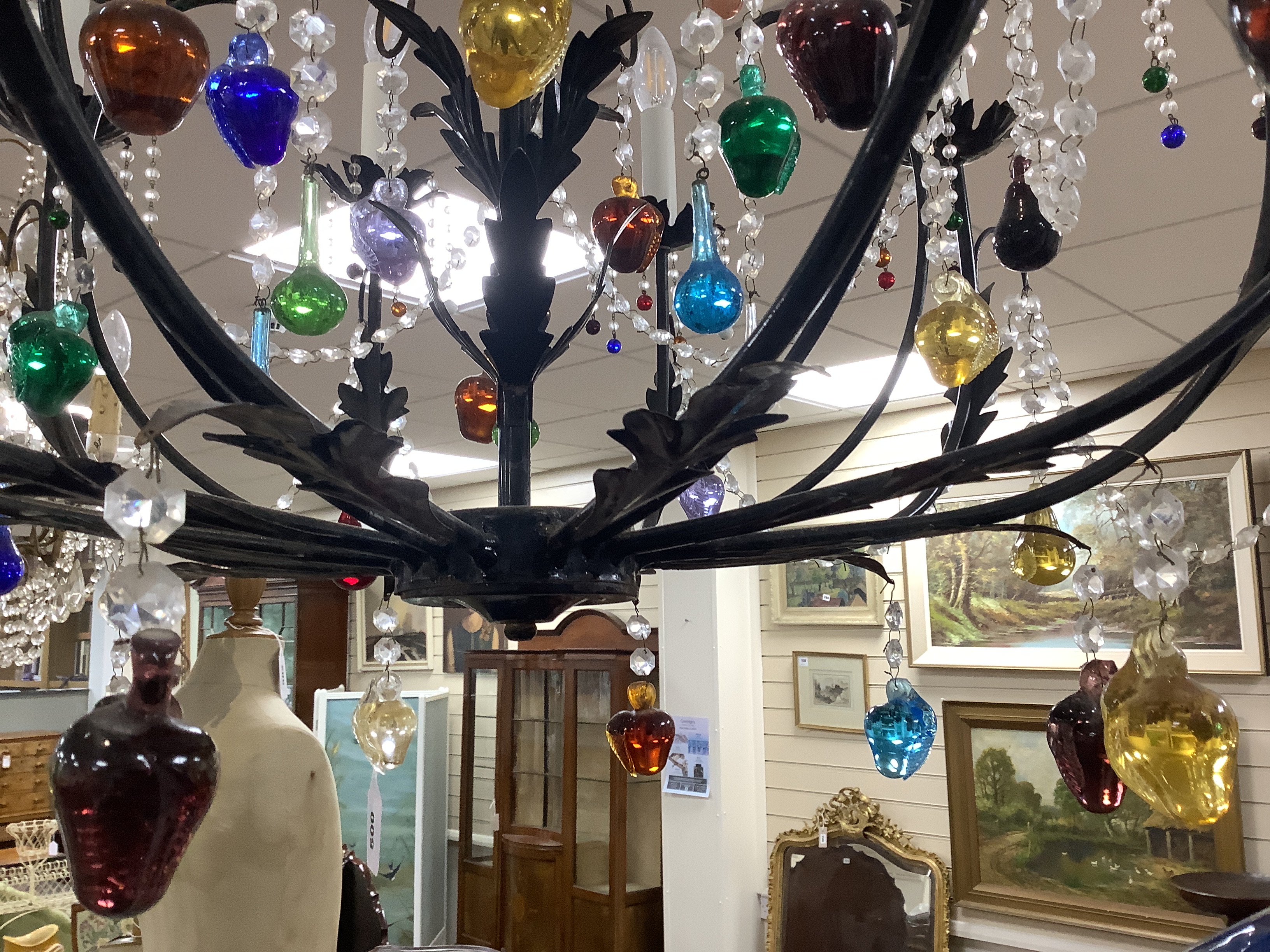 A ten branch Murano multi-coloured chandelier, 76cm high